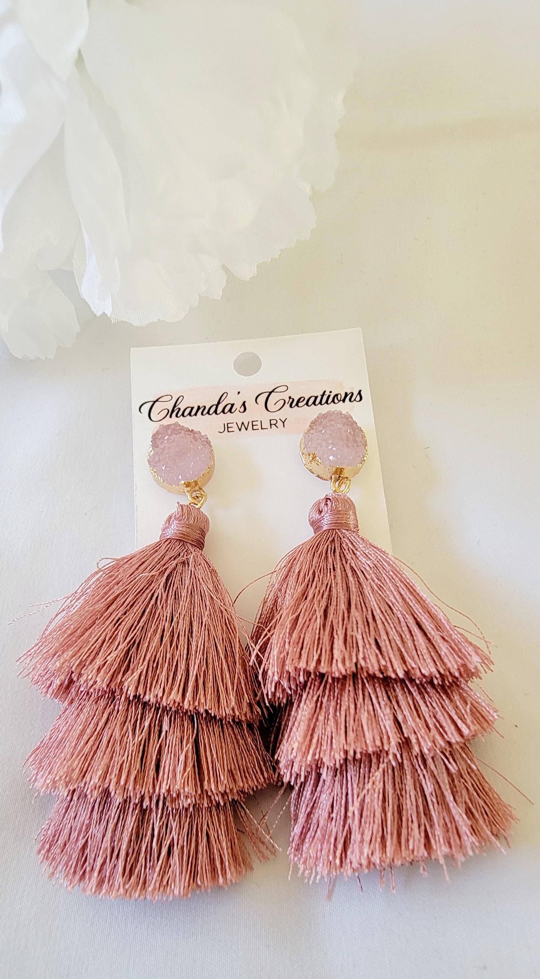 Red and pink tassel earrings deals